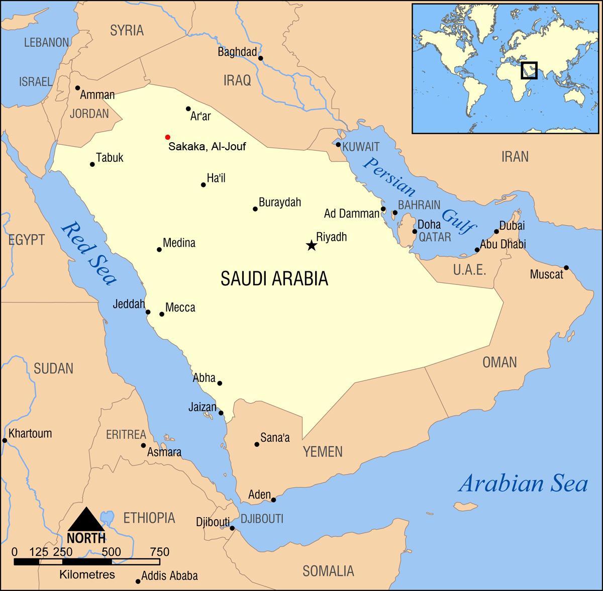 al jouf carte en Arabie Saoudite