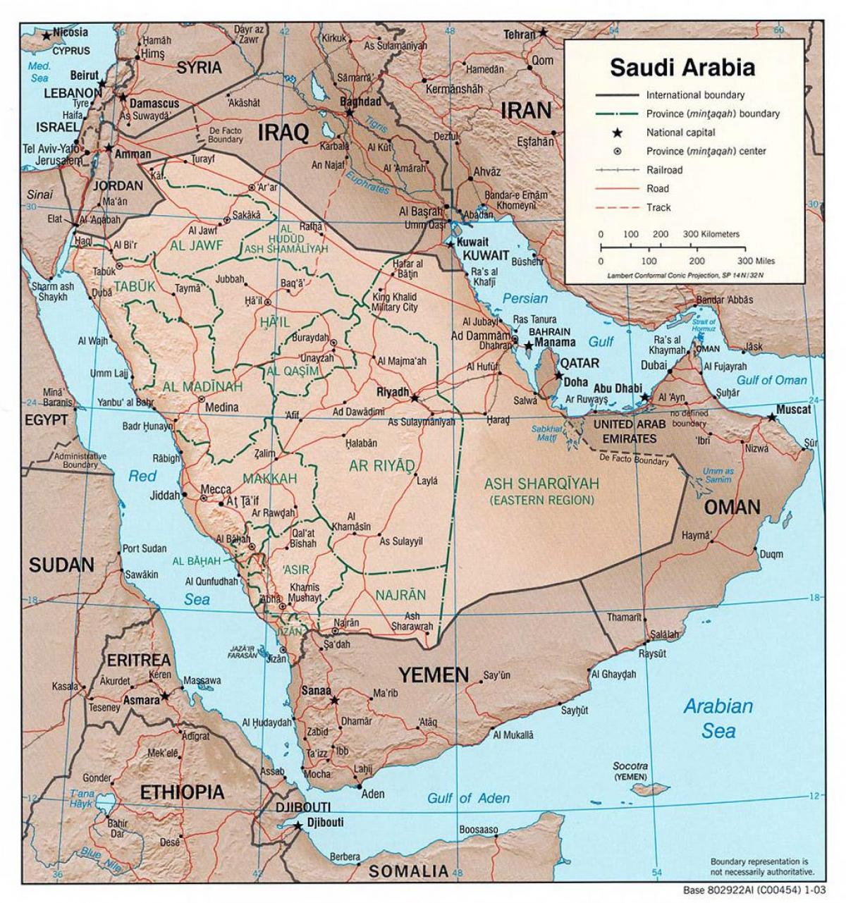 Carte de l'Arabie Saoudite avec les villes par la route