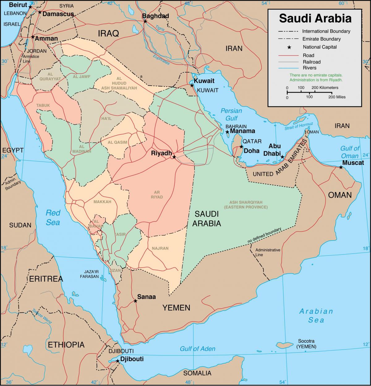 L'Arabie saoudite carte des régions