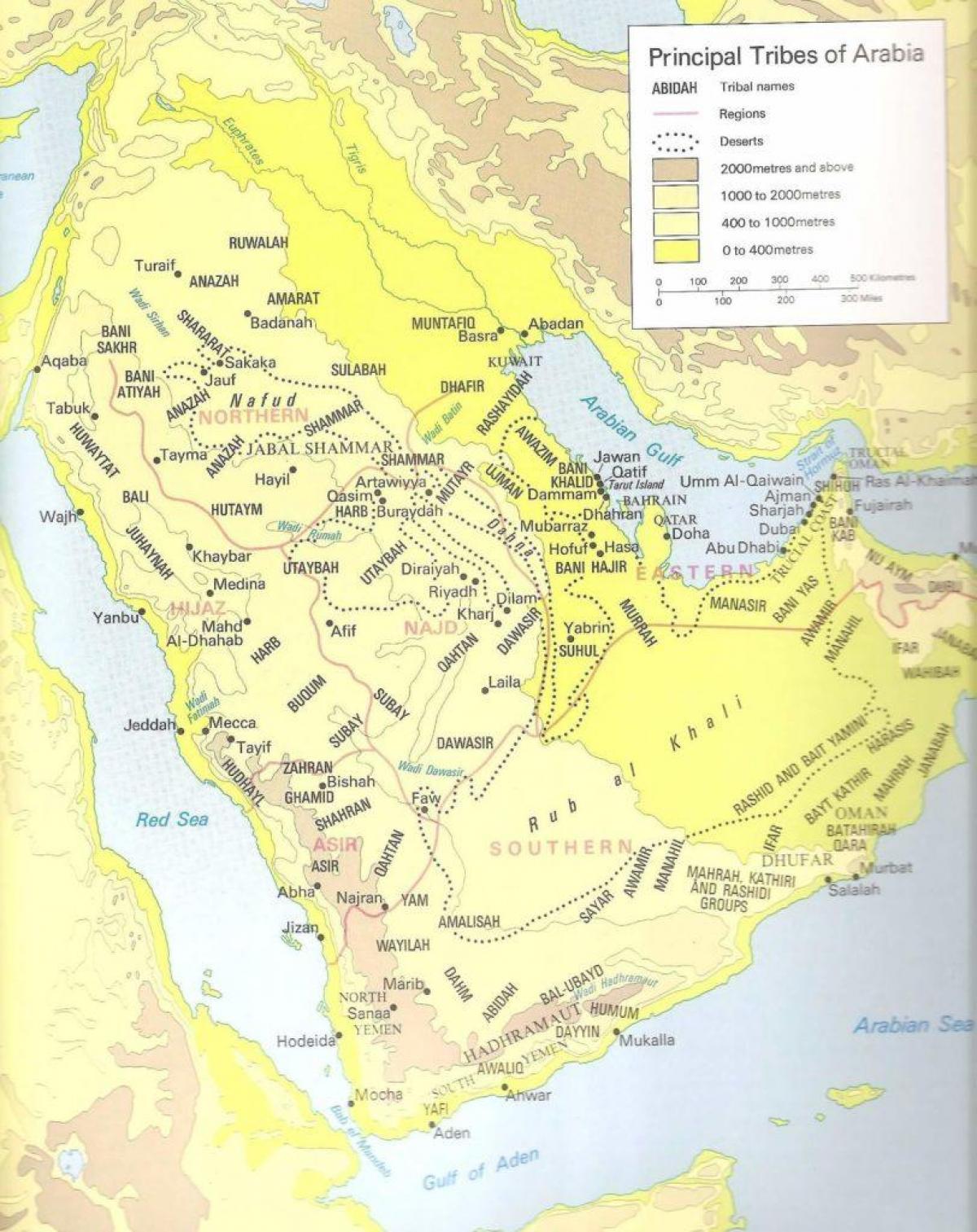 Carte de l'Arabie Saoudite tribus