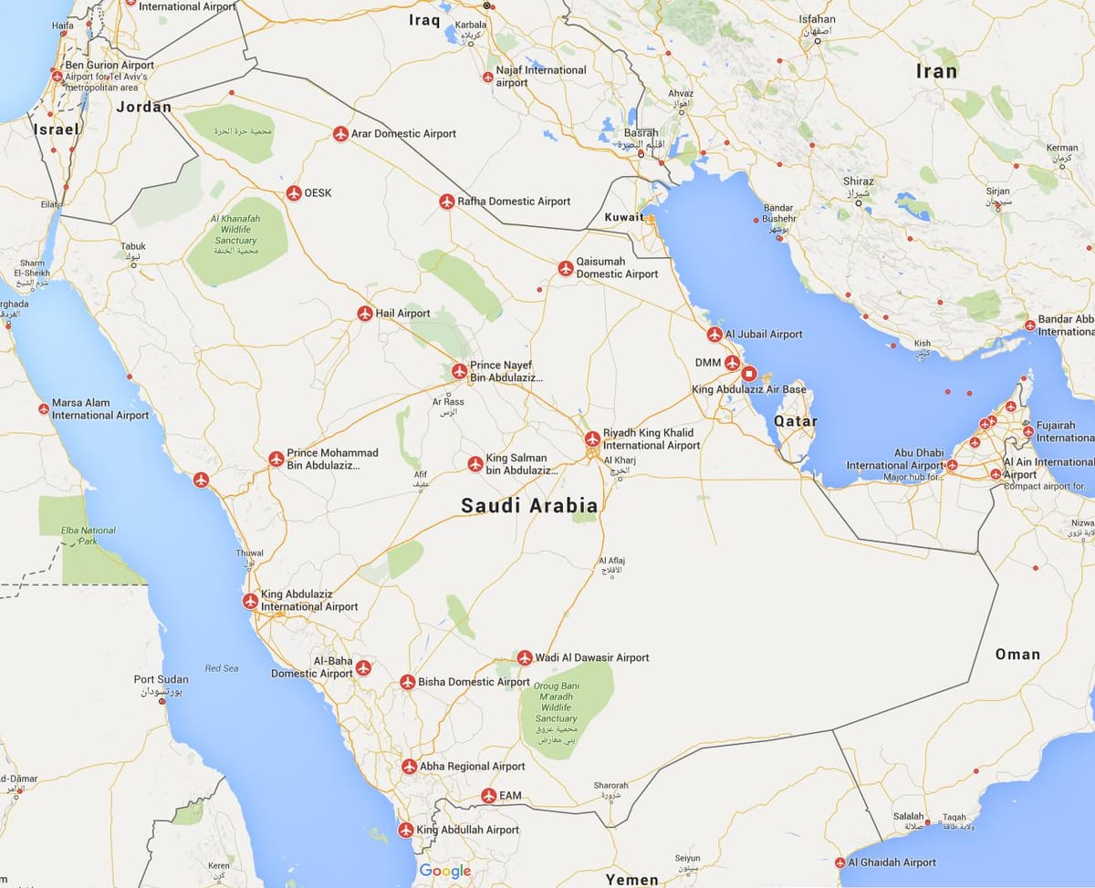 L'Arabie saoudite, la carte d'aéroports