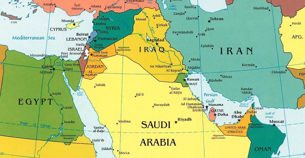 carte de l'Arabie Saoudite dans les pays environnants