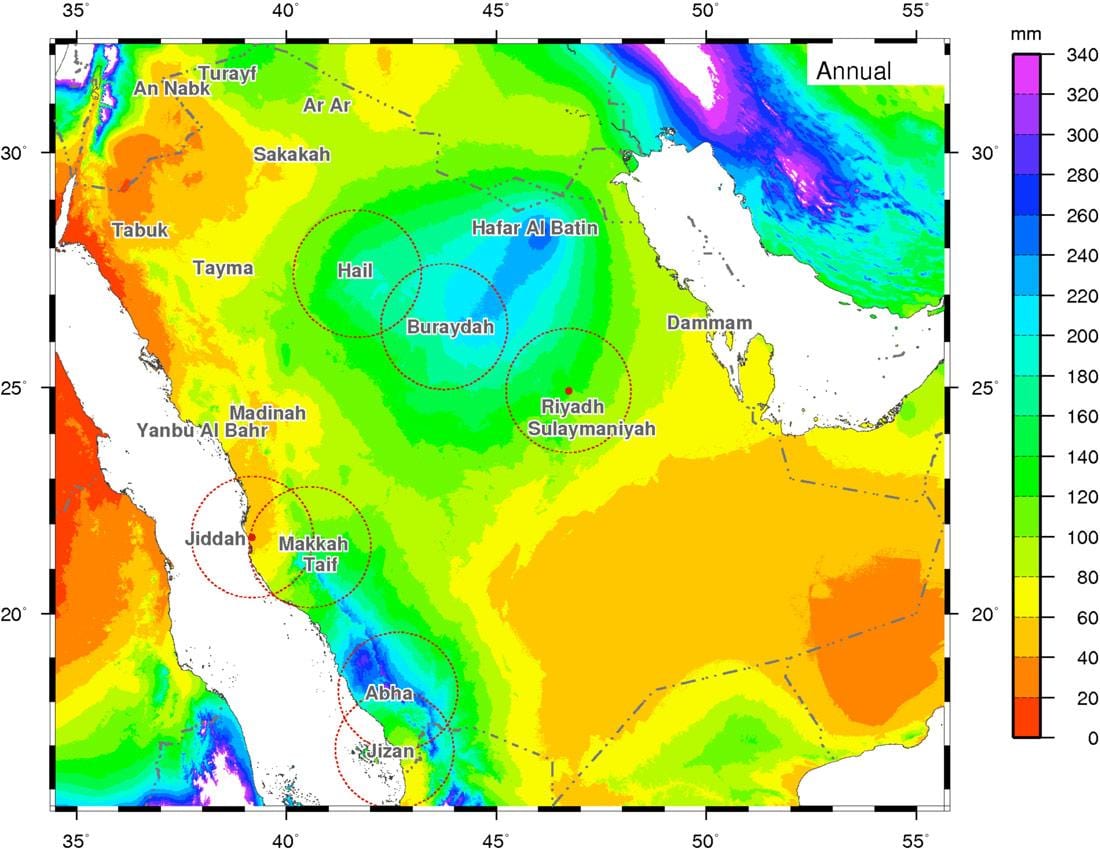 Carte de l'Arabie Saoudite climat