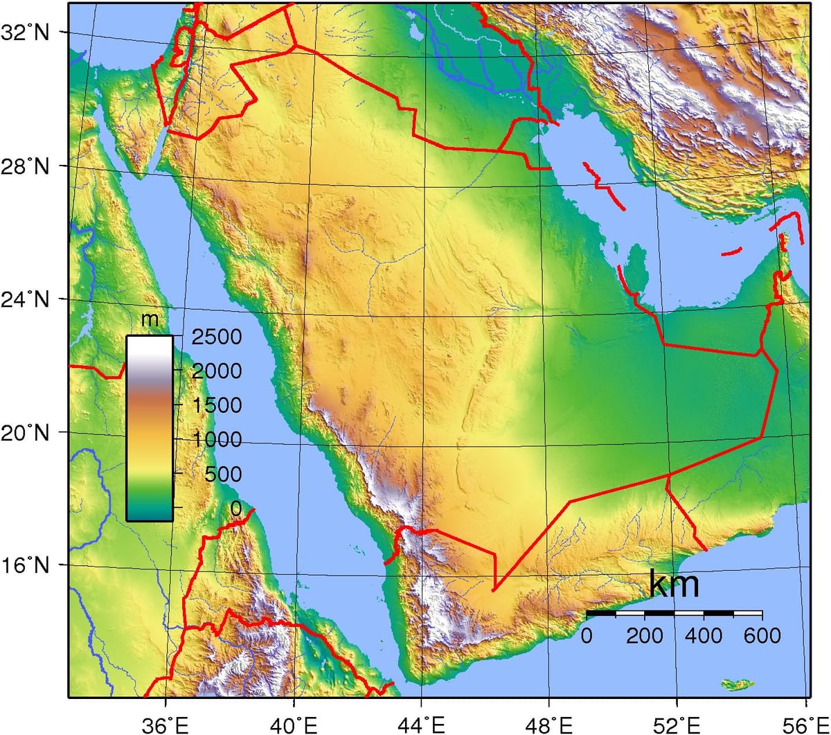 Carte de l'Arabie Saoudite élévation