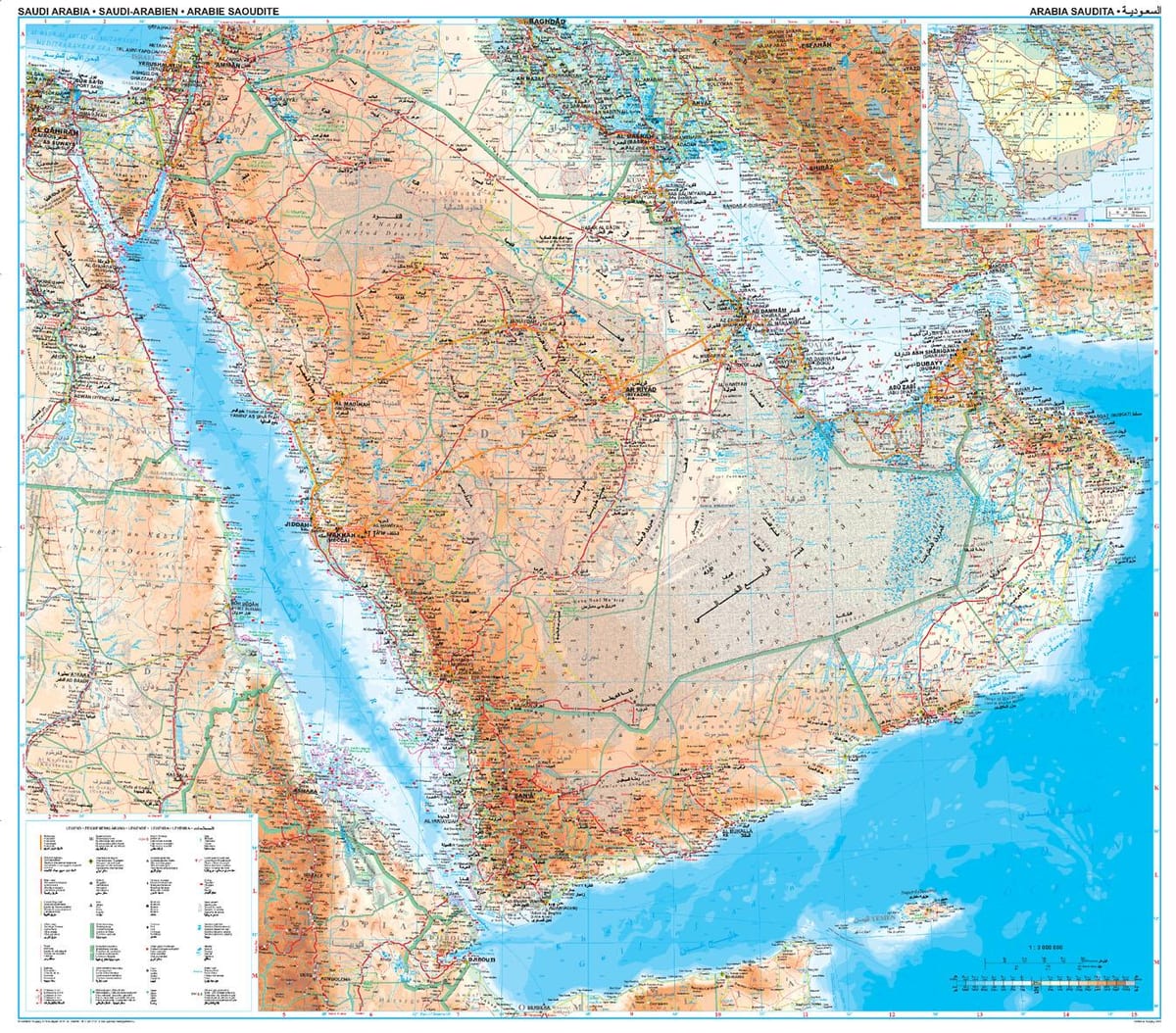 Carte de l'Arabie Saoudite topographiques