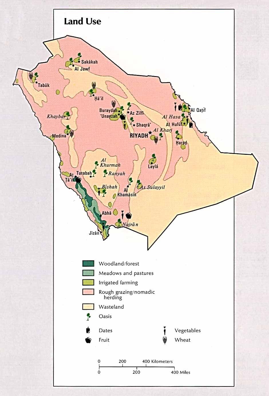 Carte de l'Arabie Saoudite ressources naturelles