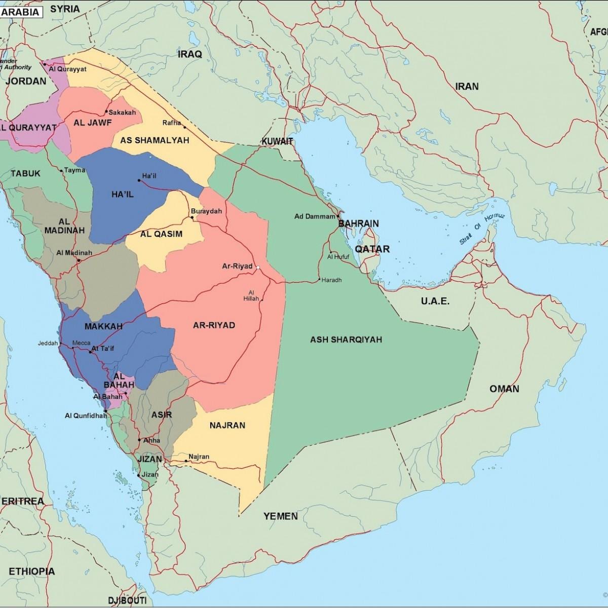 Carte de l'Arabie Saoudite villes
