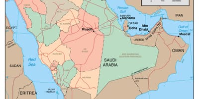 Carte de l'Arabie Saoudite avec les pays voisins