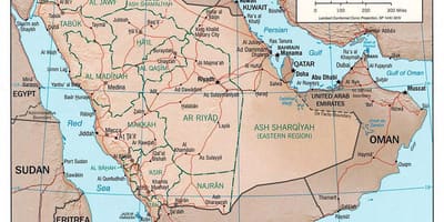 Carte de l'Arabie Saoudite avec les villes par la route