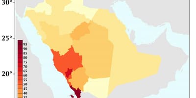 L'Arabie saoudite, la densité de la population de la carte