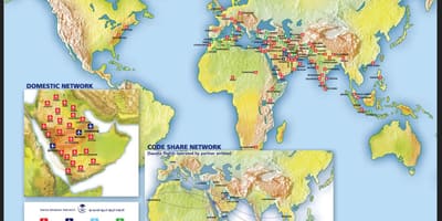 Carte de la Saudi Arabian airlines itinéraire